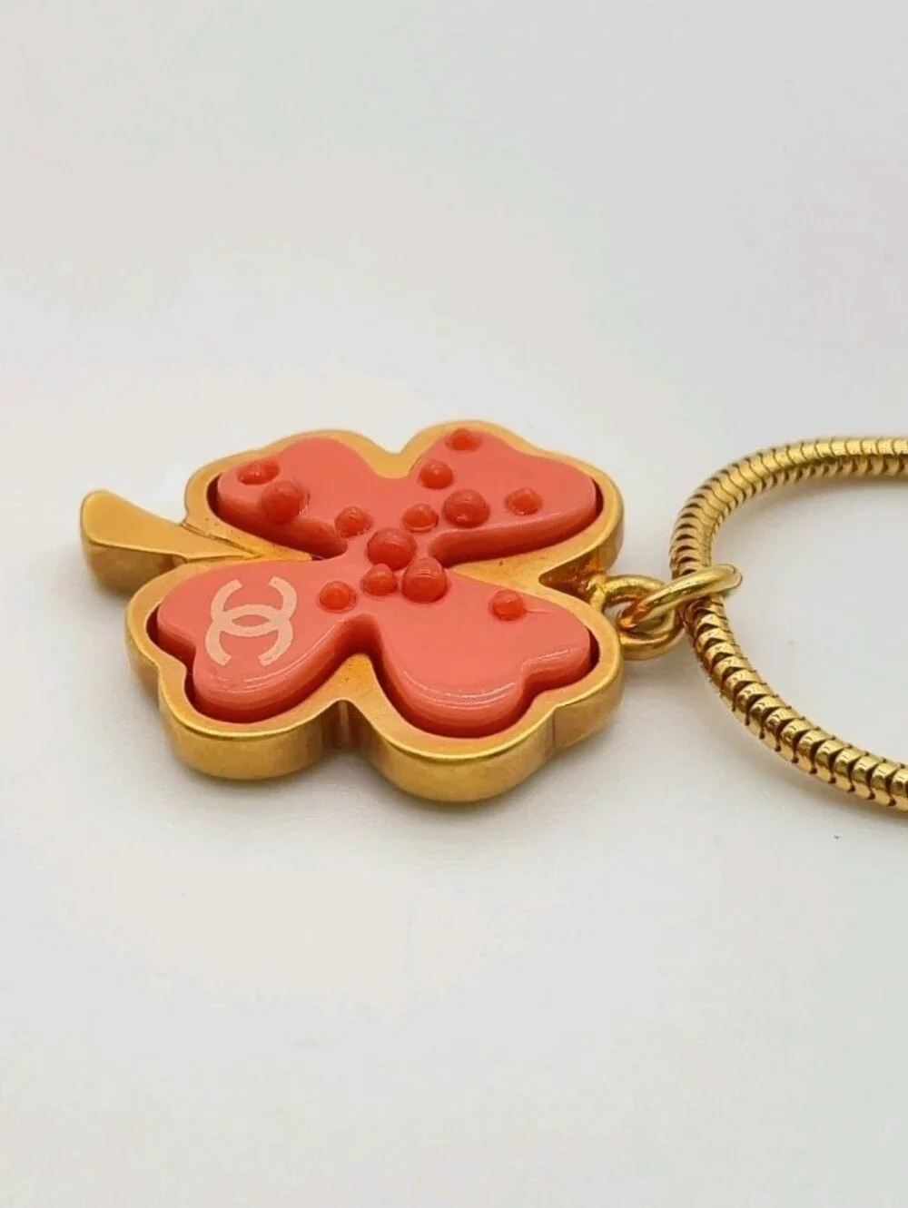 CHANEL Coco Mark Clover Pink Gold  Necklace